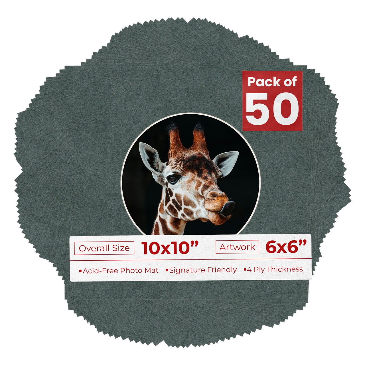 Dark Grey Suede Mat Board for 10x10 Frames - Circle Opening for 6x6 Photos